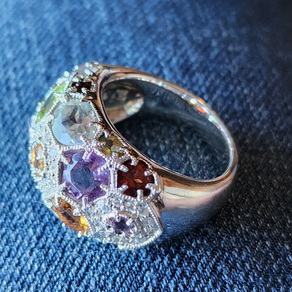 Multi Stone Silver Statement Ring - image 5